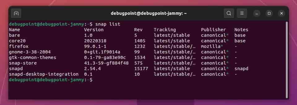 Ubuntu Snap 包列表